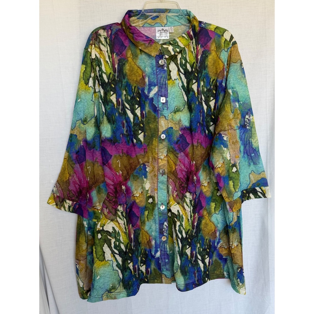 Parsley & Sage Button Down Shirt Multi Color Abstract Watercolor Womens 3X